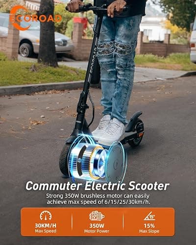 ECOROAD EC6/EC8 Electric Scooter for Adults, 20/29KM Range, 350W/450W Motor, 30KM/H Top Speed, 8.5"/10'' Tires, Foldable Commuter E Scooter with Turn Signal, Dual Brakes thumbnail 3