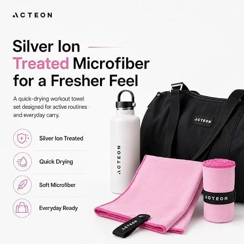 Acteon Microfiber Gym Towels 5 Pack Quick Dry, Silver ION Odor-Free, Super Absorbent Sweat Towels for Women, Workout, Yoga, Pilates, Tennis, Running, Swimming, Travel 16x30.5 Inch (Lavender Rose) thumbnail 6