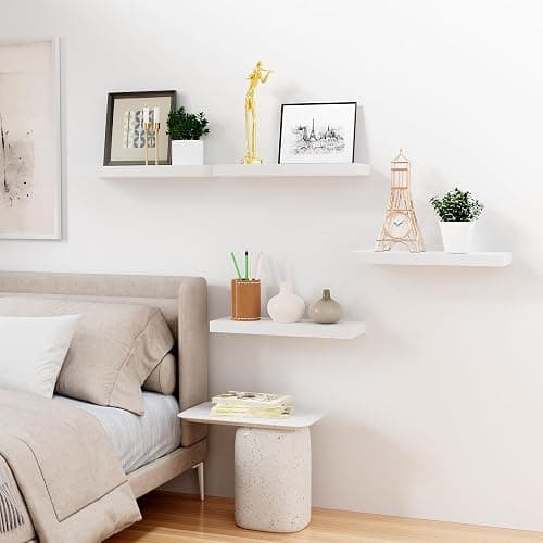 Bellsal Floating Shelves for Wall, White Engineered Wood Wall Shelf Set of 4, 16" Wall Mounted Floating Shelf for Kitchen, Living Room, Bedroom, Bathroom Storage, Book Shelf for Walls Home Decor thumbnail 7