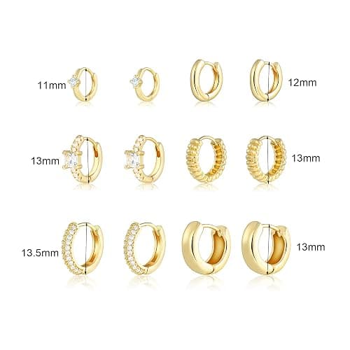 Wgoud Small Gold Hoop Earrings Set for Women, 6 Pairs 14K Gold Plated Hypoallergenic Lightweight Huggie Hoops Earrings, Trendy Cartilage Cubic Zirconia Earrings for Women Gifts. thumbnail 6