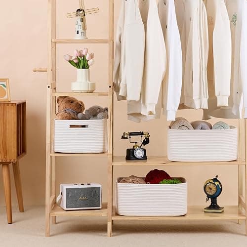 MiniArk Large Storage Baskets for Organizing, Closet Shelf Baskets for Clothes Blanket Towels, Baby Nursery, Toy Bins Box, Woven Rope Baskets, 17 x 13 x 7.5”, 4 Packs Off White thumbnail 2
