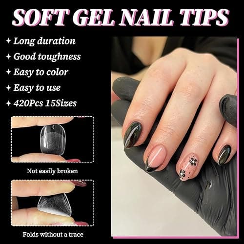 300pc Extra Short Oval Nail Tips Clear Fake Nails Tip Soft Gel Nail Tips | Clear Press on Nails Short Round Almond Acrylic Nails Tip Full Cover False Nail XS Artificial Fingernail for Nail Extensions thumbnail 6