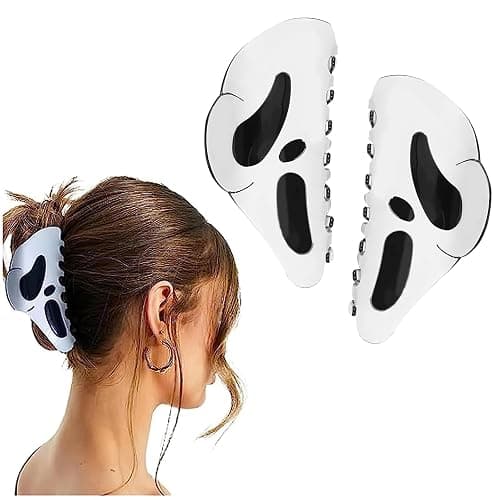 AUOCATTAIL Halloween Hair Claw Clip 2pcs Big Mask Ghost Face Hairpin Funny Ponytail Clip Scream Grimaces Scary Styling Shark Hair Accessories Halloween Styling - Image 1