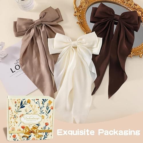 6 PCS Hair Bows for Women, Big Bow Hair Clips for Girls, Silky Satin Hair Bows Clips Oversized Long Tail, Large Hair Barrettes Cute Aesthetic Hair Accessories, Metal Bow Hair Clips Neutral Color thumbnail 5