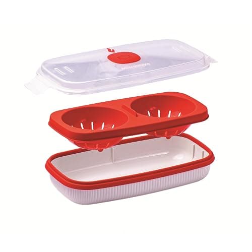 Snips - Microwave EGG POACHER and Omelette Maker - Poached Egg Maker Microwave - 0.75 LT - 24 x 12.5 x 6 cm - Microwave Egg Steamer, White and red - 100% Made in Italy - 0% BPA - Egg Poacher/Omelette Maker thumbnail 6
