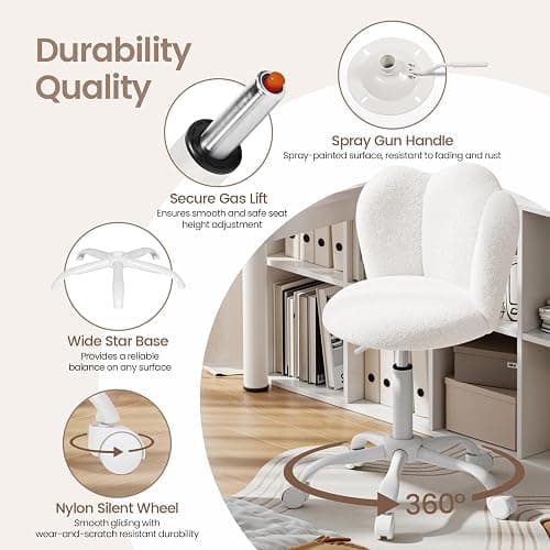 Luxstein Office Desk Chair, Height Adjustable Swivel Vanity Chair with Thickened Cushion for Home Office Bedroom Dressing Room Study, White thumbnail 5