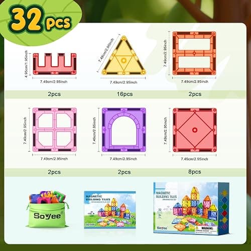 Soyee Magnetic Tiles Toddler Toys Magnetic Building Blocks for Kids Ages 3-12 STEM Educational Toys for Girls & Boys Sensory Play for Preschool Learning Birthday Toddler Xmas Gifts thumbnail 6