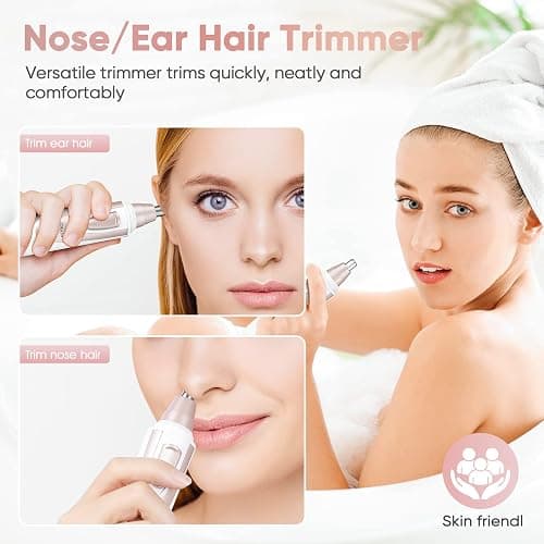 Ear and Nose Hair Trimmer Clipper - 2025 Professional Painless Eyebrow & Facial Hair Trimmer for Men Women, Battery-Operated Trimmer with IPX7 Waterproof, Dual Edge Blades for Easy Cleansing Pink thumbnail 2