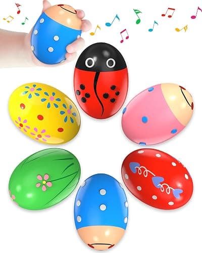 6 Pack Wooden Percussion Musical Shaker, Toddlers Stocking Stuffers, Baby Christmas Stocking Easter Basket Stuffers Egg Fillers Easter Gifts Montessori Toys for Kids Boys Girls - Image 1