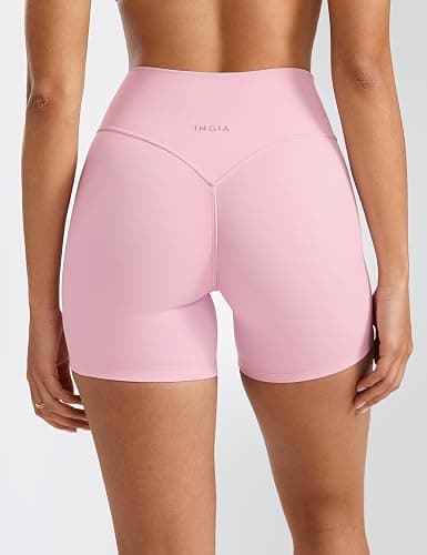 INGIA Womens High Waist No Front Seam Scrunch Butt Biker Shorts 5 Inches V-Back Scrunch Booty Gym Workouts thumbnail 2
