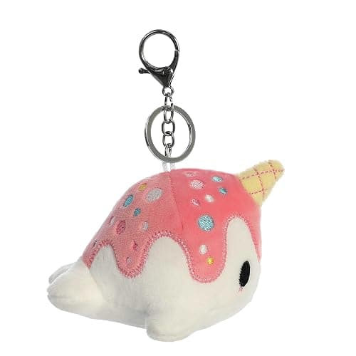 Aurora® Enchanting Tasty Peach® Vanilla-Berry Nomwhal Clip-On Stuffed Animal - Bright & Colorful Design for Room Decor - Perfect for Adults, Kids, and Birthdays - White 4.5 Inches thumbnail 4