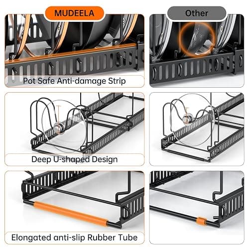 MUDEELA Pots and Pans Organizer Rack for under Cabinet, Expandable 11.81''-22.85'' Pot Lid Kitchen Cabinet Organizer Holder with 10 Adjustable Compartment Cutting Board Organizer for Pan Lid, Bakeware thumbnail 5