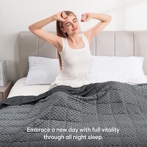 Wemore Minky Dot Weighted Blanket for Adults Queen Size 15 lb, Soft Heavy Blanket for Stress Relief and Sleep Promotion, Breathable Blanket for All-Season with Glass Beads, Dark Grey 60 x 80 inches thumbnail 5