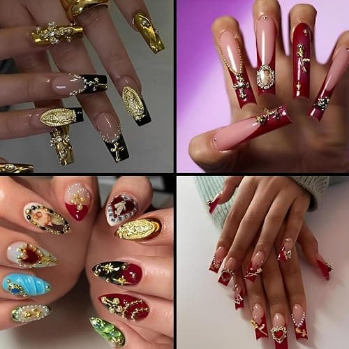 Tastetreasure 3D Gold Nagel Charms Set – Über 3000 Stk. Strasssteine, Perlen, Schleifen, Blumen, Muscheln & Kreuze für Nageldesign, inkl. Pinzette & Picker Werkzeuge thumbnail 7