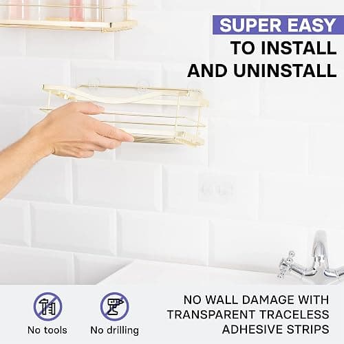 KINCMAX Shower Caddy Organizer - Self Adhesive Wall Shower Shelf - Stainless Steel Bath Shampoo Holder and Storage Rack thumbnail 4