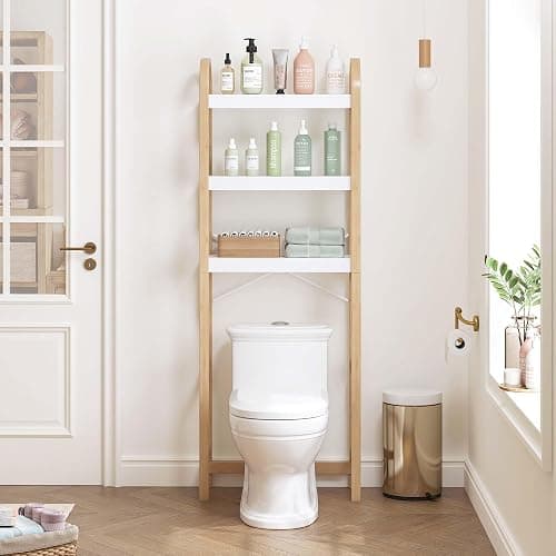 Spirich Over The Toilet Storage Shelf, 3-Tier Over Toilet Bathroom Organizer, Space-Saving Above Toilet Storage Shelf Rack with Bamboo Frame thumbnail 6