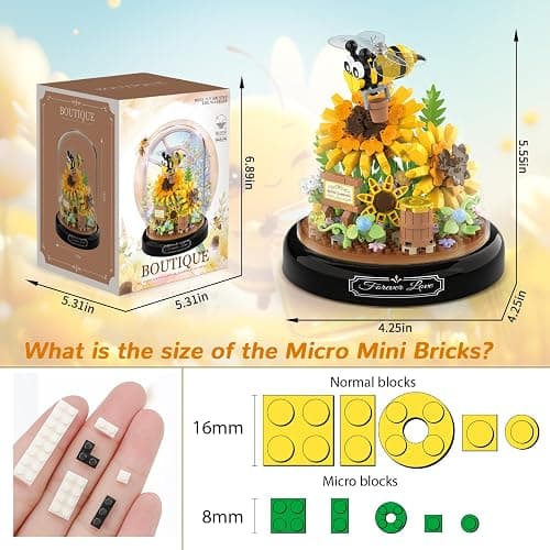 QLT QIAOLETONG Flower Bouquet Building Sets, Animals Flowers Botanical Collection 548 PCS Mini Bricks Building Blocks Toy for Adults, Valentine's Day for Her (Bee) thumbnail 3
