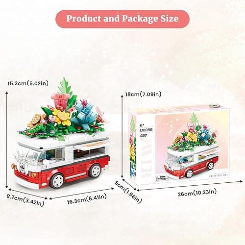 VannMold Flower Car Building Block Set, Van Car with Flower Bouquet Basket, Artificial Flowers Building Kit for Home and Office Décor, Birthday Toys for Girl Aged 6-12+, 457 PCS thumbnail 3
