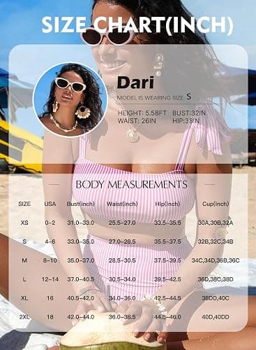 Herseas Women's Tie Shoulder Bikini Sets 2 Piece Striped Swimsuits High Waisted Bathing Suits thumbnail 6