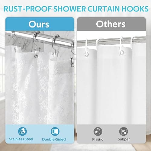 Nesphy Lace Shower Curtain with Liner Set, White 3-in-1 Shower Curtain with Attached Valance, Floral Vintage Sheer Scalloped French Country Bathroom Decor, Includes 12 Stainless Steel Hooks, 72 x 72 thumbnail 5