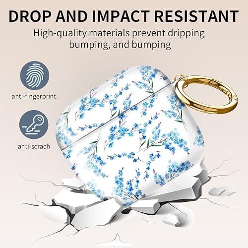 Cute Case Cover Compatible with AirPods 4th Generation 2024, Shockproof for Women & Girls with Cute Golden Round Buckle – Protective, Anti-Drop Design(Boho Blue Flower) thumbnail 4