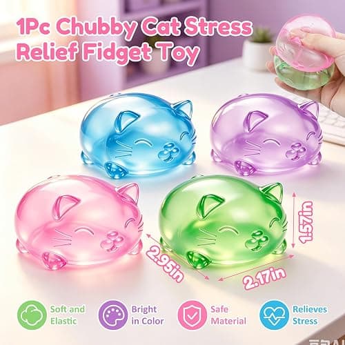 Stress Cat Toy, Sensory Fidget Toy, Sugar Filled Squishy Toys for Kids Stress Relief - High Density Squeeze Balls,Ultra-Soft Decompression Venting Toys-Green thumbnail 2