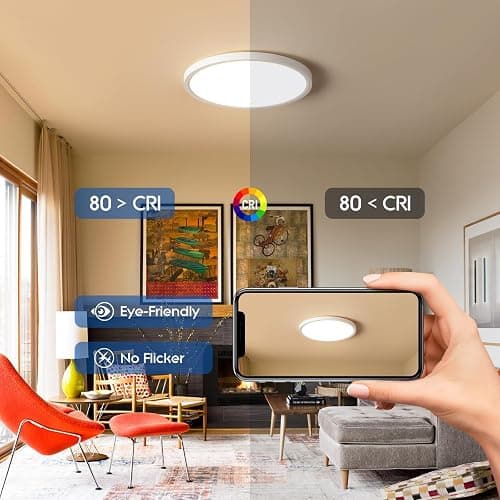 6 Pack 12 Inch Hardwired Dimmable LED Flush Mount Ceiling Light Fixtures, 24W 2640LM 3000K/4000K/5000K, House Upgrade Led Lights for Bedroom Hallway Laundry Room Rental Units, 240W Equiv., White thumbnail 6