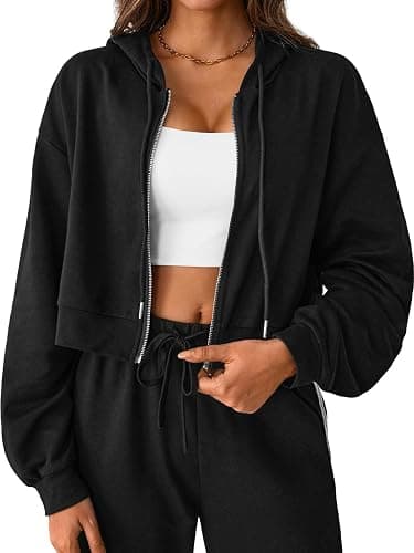 SOFIA'S CHOICE Cropped Zip Up Hoodie Women Long Sleeve Crop Sweatshirts Jackets thumbnail 2