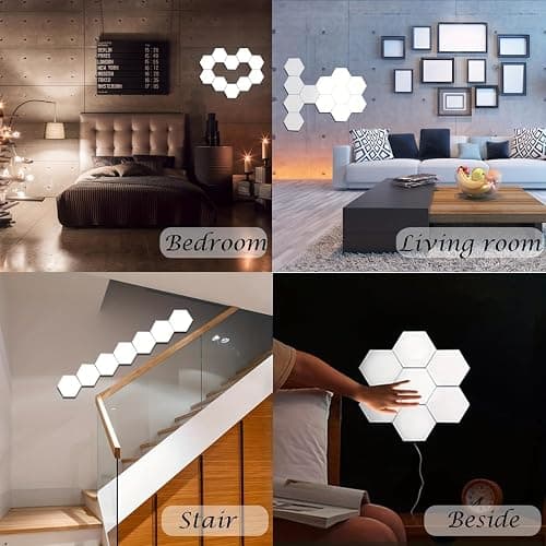 YXQUA Hexagon Lights, Minimalist White Touch Night Light, Center Touch-Sensitive Wall Panels, Hex Light with USB-Power for Autism, Game Room Decor, Party (6) thumbnail 7