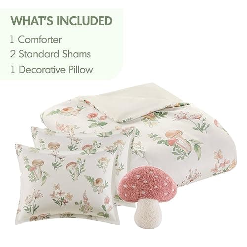 Intelligent Design Green Queen Whimsical Floral Comforter Set, 4pc | Teen Full Bedding Set, All Season Down Alternative, Mushroom Cottage Design, Machine Washable, Lightweight, Breathable thumbnail 6