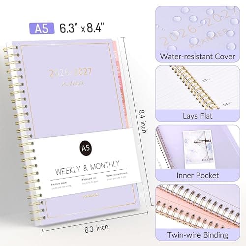 Forvencer Planner 2026-2027, 17 Month Weekly and Monthly Calendar Planner, Jan 2026 -May 2027, 6.3" x 8.4", Daily Agenda Book with Tabs, College Organizer Notebook, School Supplies for Student Teacher Classroom, A5, Black thumbnail 2