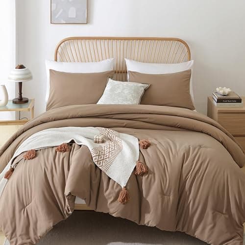 ROSGONIA Queen Comforter Set Dark Khaki Brown, 3pcs Bedding Comforter Sets(1 Comforter & 2 Pillowcases) All Season Lightweight Bedspread Blanket Quilt's Wishlist | Listful - Image 1
