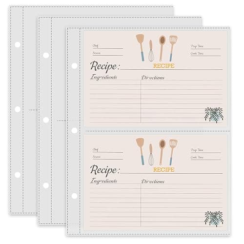 TAOLABV 50 Pack Recipe Card Page Protectors, Page Size 6.8 x 8.7 in | 4x6 in Clear Recipe Card Sleeves, 2 Pockets Per Page, Sheet Protectors for Compact 3 Ring Recipe Binder Refill Pages - Image 1