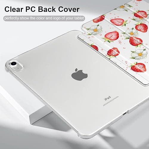 DONGKE for iPad 11th Generation Case 11 Inch 2025 (A16 Chip) & iPad 10th Generation 10.9 Inch 2022, Slim Foldable Stand Hard PC Translucent Back Shell Smart Cover - [Auto Wake/Sleep] - Strawberries thumbnail 7