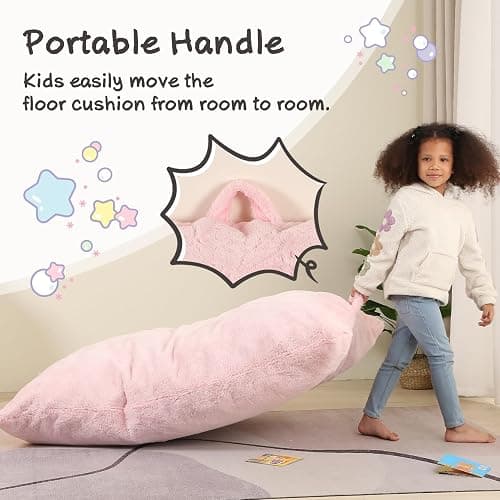 MOMCAYWEX 3-in-1 Kids Bean Bag Chair, Gaint Pillow Mattress for Kids, 35" x 50" x 10", Pink thumbnail 5
