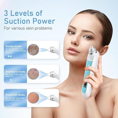 Facial Pore Blackhead Remover Vacuum, 1080P Camera Blackhead Remover, 20x Zoom, 8 LEDs ＆ 3 Suction Modes, 800mAh Battery & USB - 6 Heads Pore Cleaner Kit for Women&Men(Blue) thumbnail 5