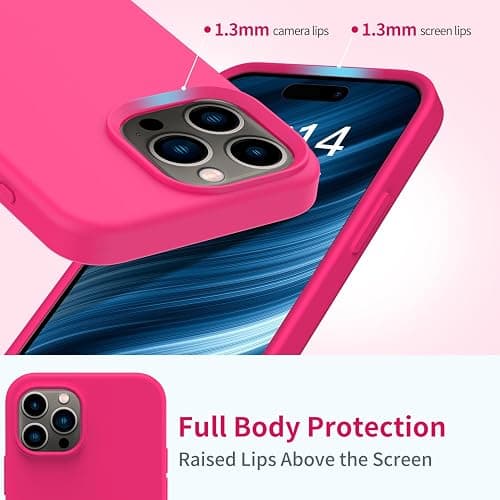 FUNMIKO Compatible with iPhone 15 Pro Max Case with Screen Protector,Upgraded Liquid Silky Soft Silicone,Fashionably Designed for Women and Girls,Protective Phone Cover,Hot Pink thumbnail 4