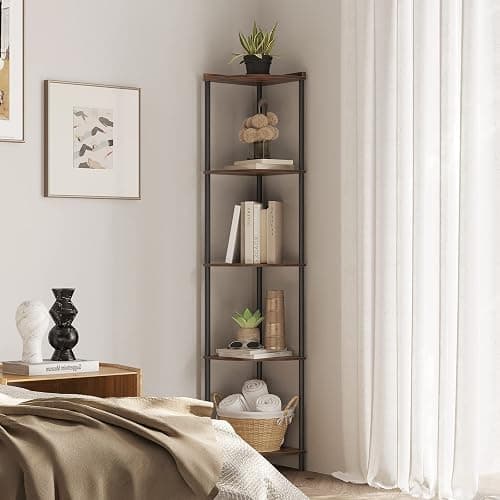 SUNMORY 5 Tier Corner Shelf Stand,Industrial 65" Corner Shelves Display Shelf for Living Room Decor,Wall Corner Bookshelf Multi Unit Organizer,Tall Shelf Plant Stand for Bedroom,Bathroom,Small Space thumbnail 5