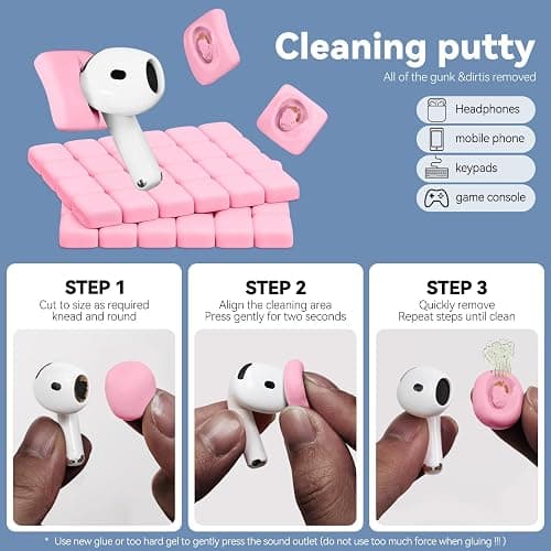 Wowwat for AirPods Cleaning Kit with Cleaner Pen&Cleaning Putt-Pink | 48 Pack Multifunction Deep Cleaner Tool Headphones for Airpods Pro 4 3 2 1 Generation Phone Charging Port,Earbuds thumbnail 3