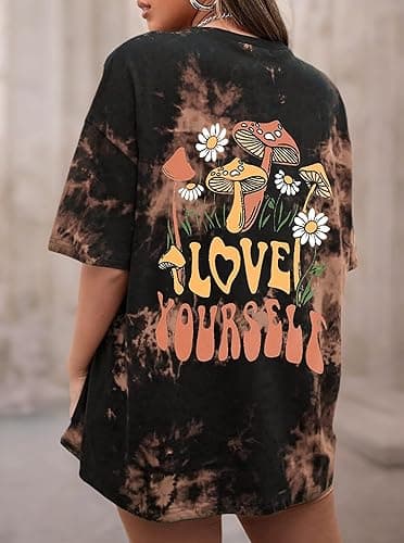 CSDAJIO Women's Trendy Oversized T Shirt Graphic Tee Crewneck Short Sleeve Loose Cute Going Out Summer Tops - Large - Back Mushr Tiedyebrwon thumbnail 5