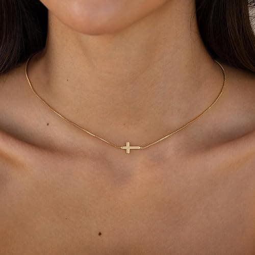 Rotnso Cross Necklace for Women 14K Gold Silver Plated Dainty Small Cross Pendant Choker Simple Trendy Cute Cross Charm Chain Necklace Easter Basket Stuffers Baptism Religious Faith Jewelry Gift thumbnail 3