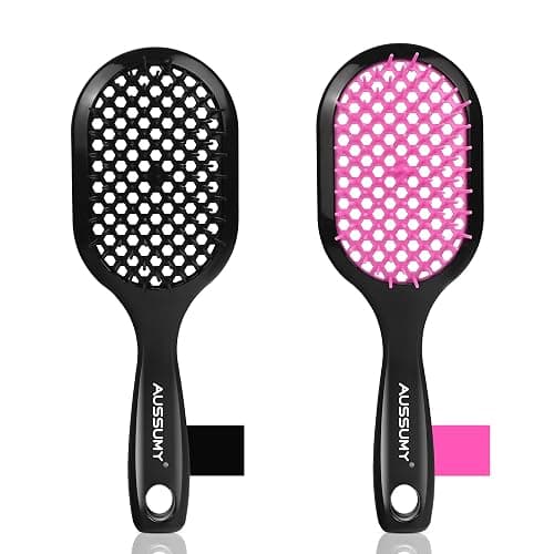 Aussumy Vented Detangling Hair Brush - 2 Pack Detangler Hairbrush for Effortless Tangle Removal - Ultra-Soft Bristles -For Natural Curly Straight Wet Dry Damaged Hair for Women Men Kids - Black & Pink - Image 1