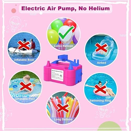 IDAODAN Electric Balloon Pump, Portable Electric Balloon Blower Machine Balloon Air Pump Dual Nozzle Rose Red 110V 600W Balloon Inflator for Party Decorations - Rose Red thumbnail 6