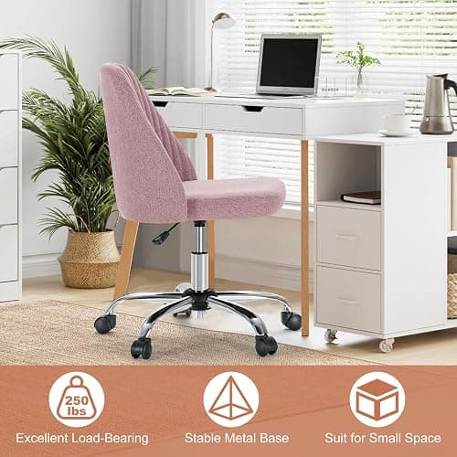 DUMOS Office Desk Chair, Modern Cute Rolling Vanity Swivel Task Seating with Wheels, Comfortable Back Seat Armless for Home, Bedrooms, Study, Student, Adults, Make-Up, Dressing Room Pastel Pink - Pastel Pink thumbnail 5
