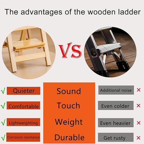 Latifolia Foldable 3 Step Ladder, Wooden Step Stool with Floor Saver, Decorative Ladder Shelf for Living Room, Kitchen, Garden(Nature) thumbnail 5