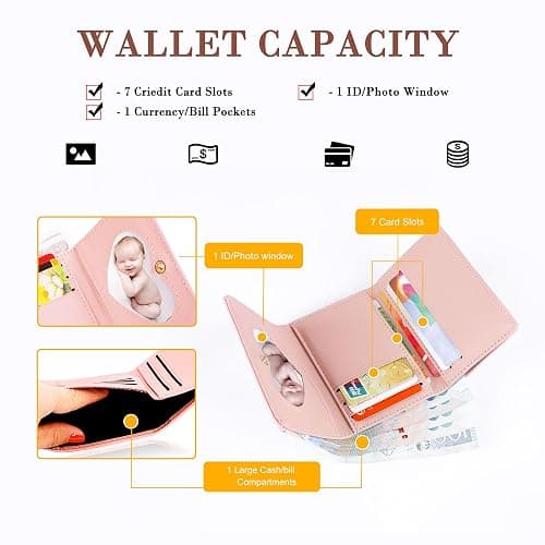 CONISY Cute Wallets for Women, Leather RFID Blocking Small Trifold Wallet with ID Window for Girls and Ladies Womens Wallet thumbnail 2