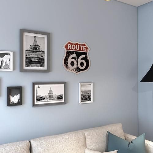 HANTAJANSS Route 66 Sign, 12x12 Inch Wall Art, Metal | Vintage retro road wall art for man cave garage bedroom, stainless steel with pre-drilled holes, nameplate slot, 12x12 inch thumbnail 2