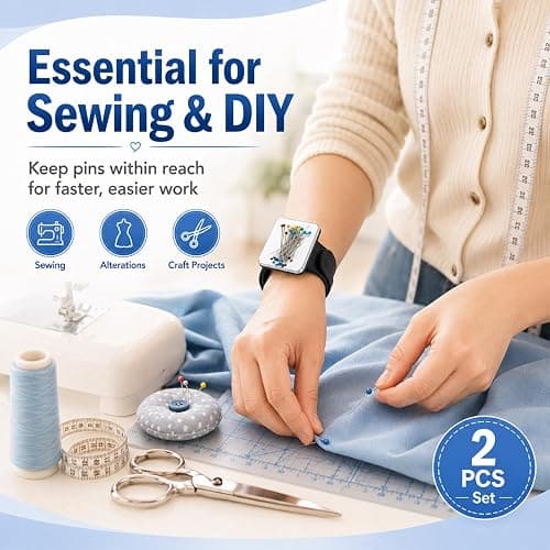 Hilltian 2 PCS Magnetic Pin Cushion Wrist, Magnetic Sewing Pincushion, Magnetic Pin Holder Wristband for Sewing Braiding thumbnail 5
