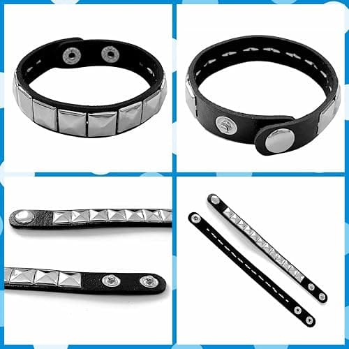 Tosmifairy 3 Pieces Punk Rock Leather Bracelets for Women Pop 80s 90s Emo Jewelry Accessories Retro Spiked Adjustable Wrap Wrist Cuffs thumbnail 5