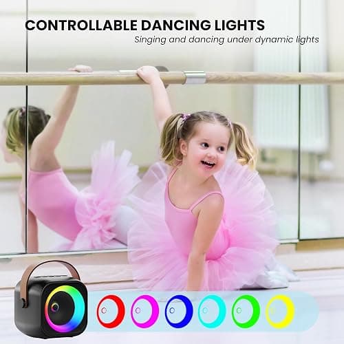 Mini Karaoke Machine, Portable Bluetooth Karaoke Speaker with 2 Wireless Microphones and Party Lights for Kids and Adults, Birthday Gifts for Girls Boys Family Home Party thumbnail 8